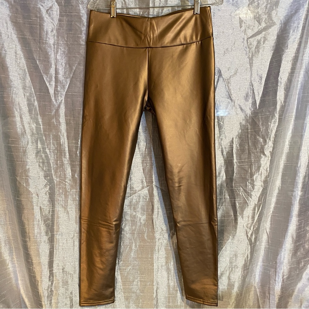 Bronze SZ XL leggings faux leatherNWOT  fleece lined waist 15” high waist nice